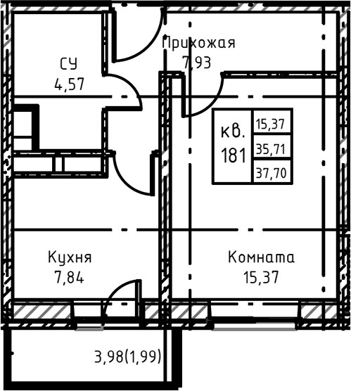 Планировка 40.4 м²