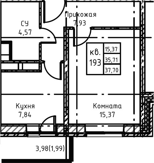 Планировка 39.7 м²