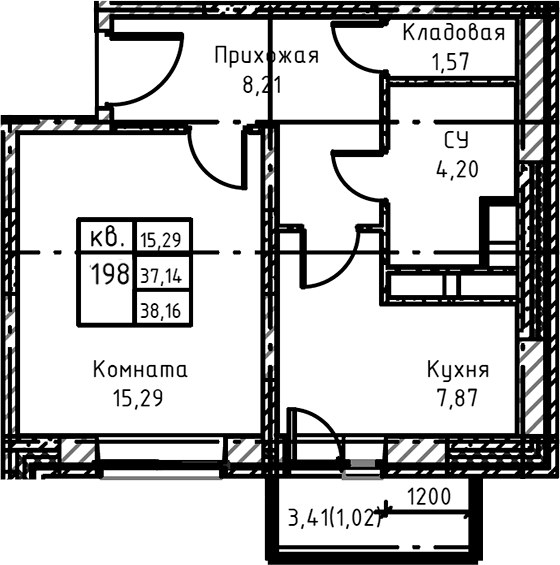 Планировка 41.0 м²