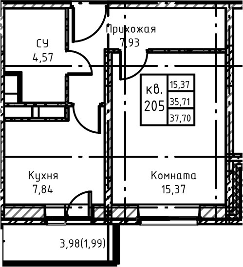 Планировка 39.7 м²