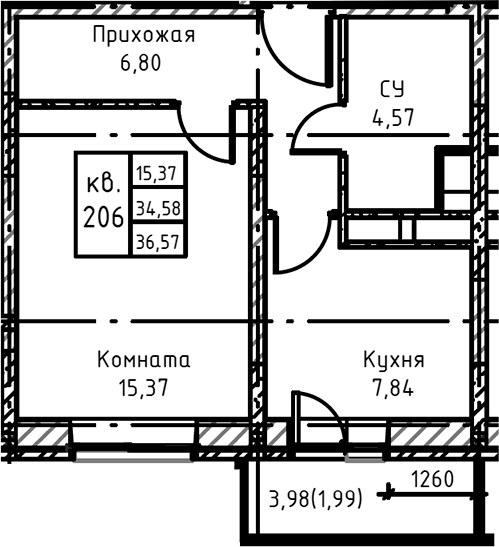Планировка 39.8 м²