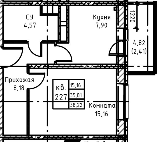 Планировка 40.6 м²