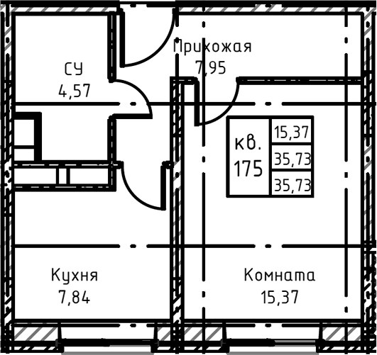 Планировка 35.73 м²