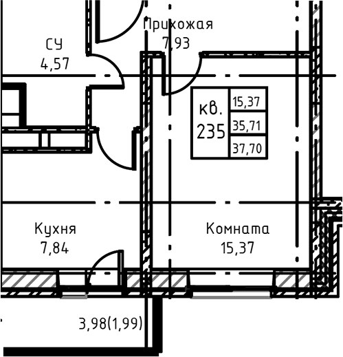 Планировка 39.8 м²