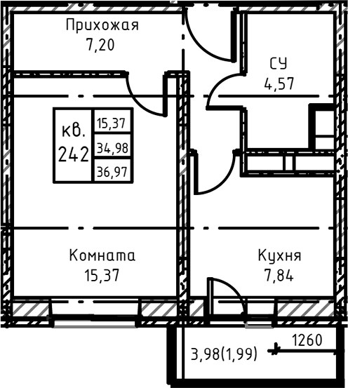 Планировка 39.8 м²