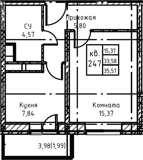 Планировка 39.8 м²