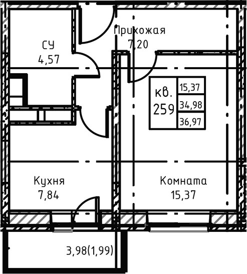 Планировка 39.7 м²