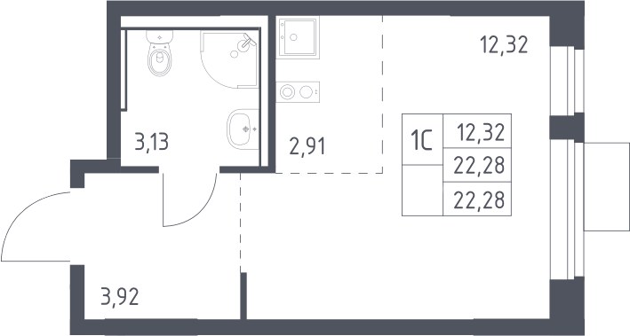 Планировка 22.28 м²