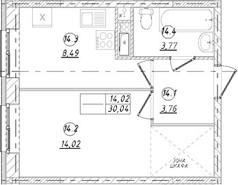Планировка 30.04 м²