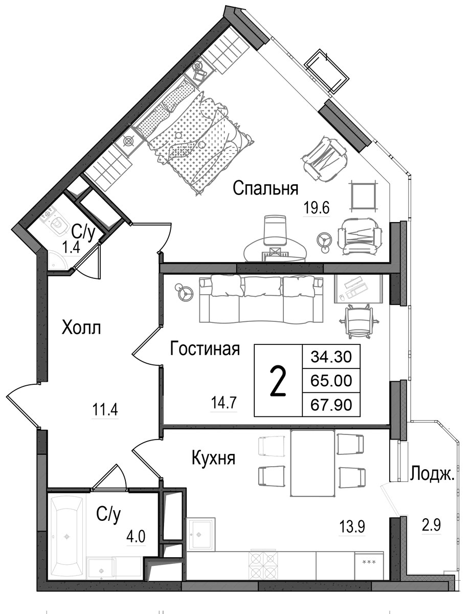 Планировка 68.8 м²