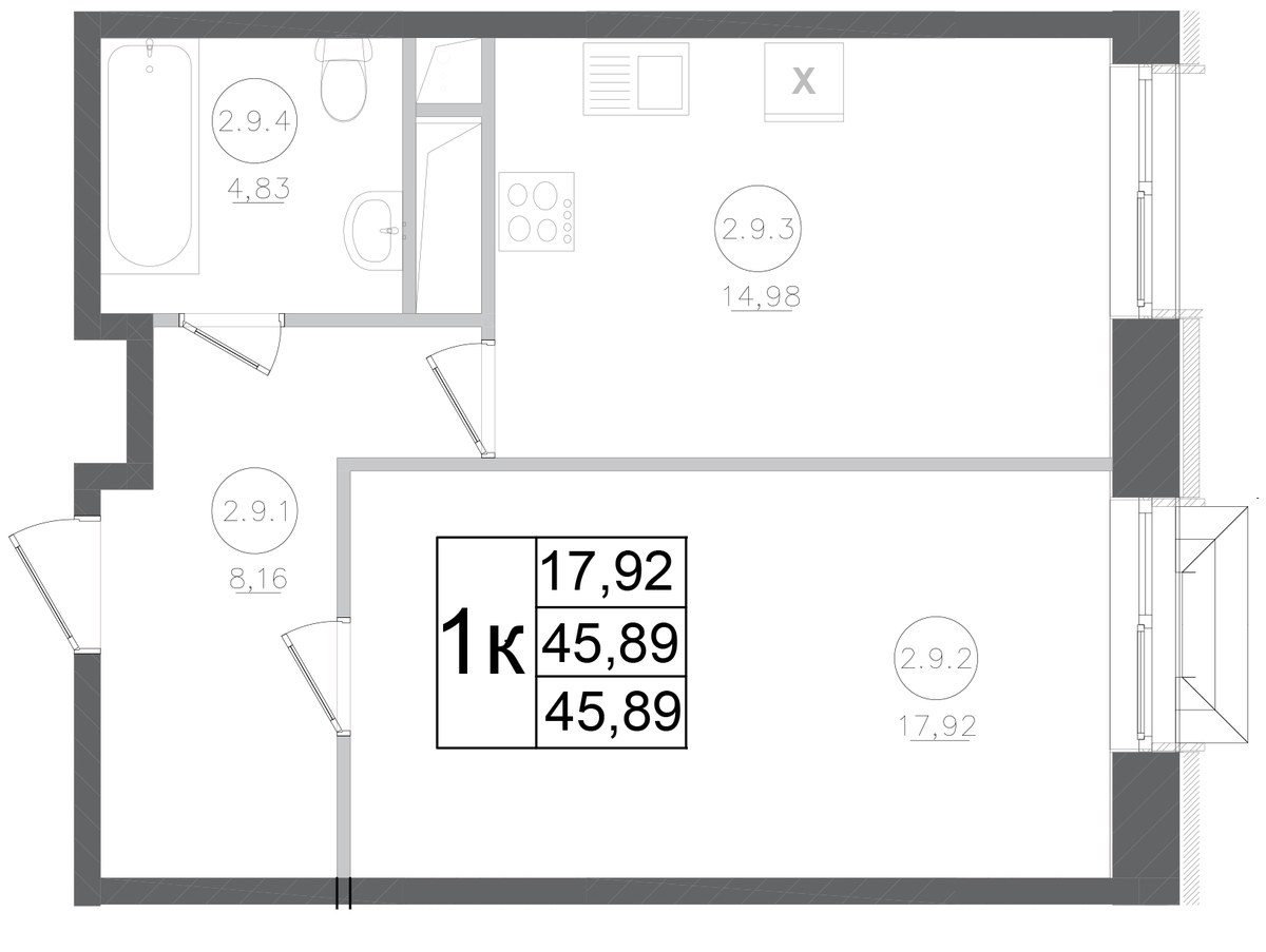 Планировка 45.89 м²