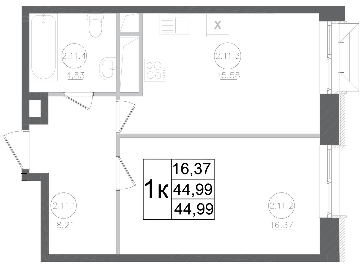 Планировка 44.99 м²
