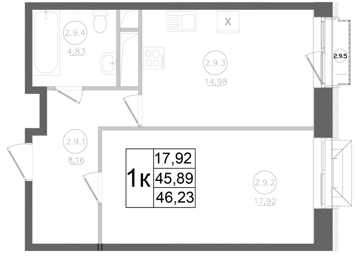 Планировка 46.23 м²
