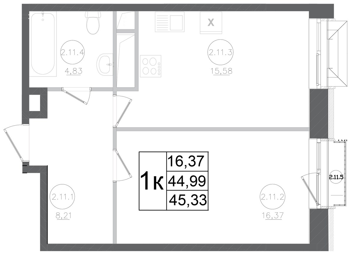 Планировка 45.33 м²