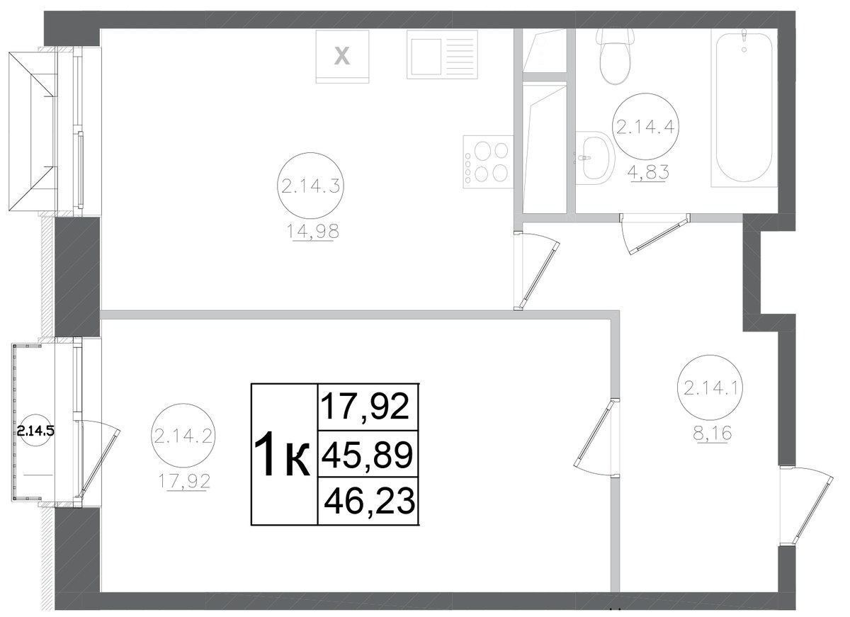 Планировка 46.23 м²