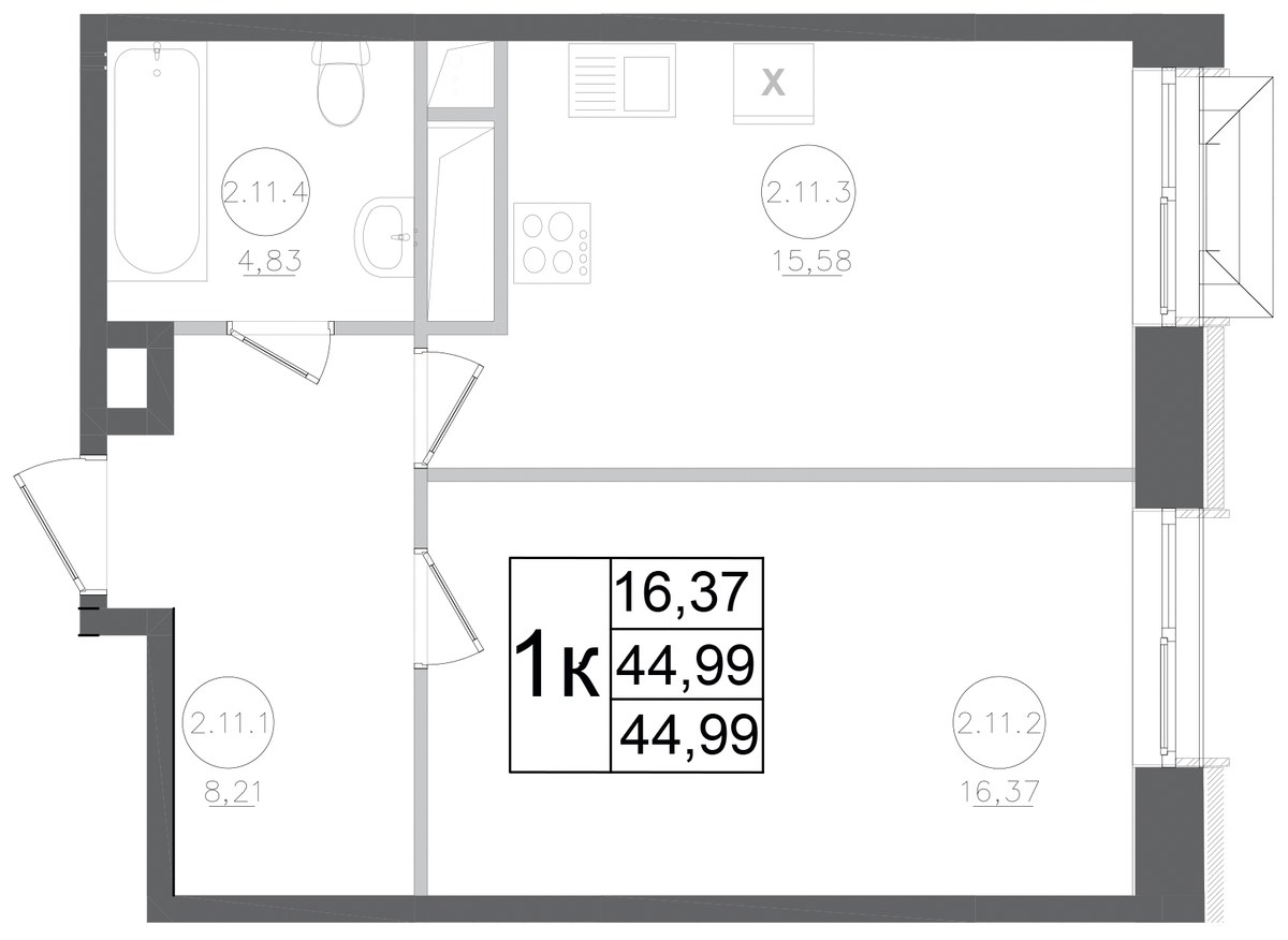 Планировка 44.99 м²