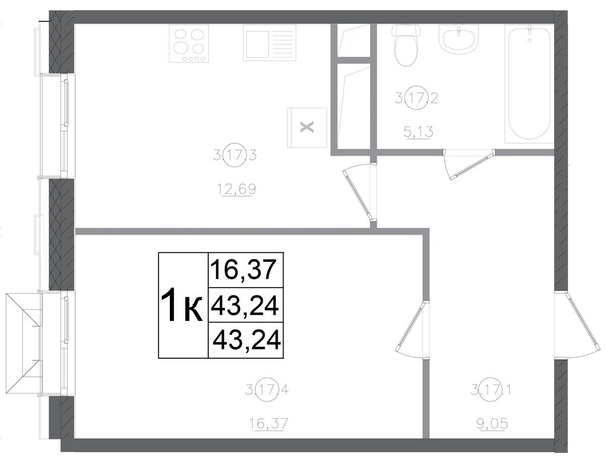 Планировка 43.24 м²