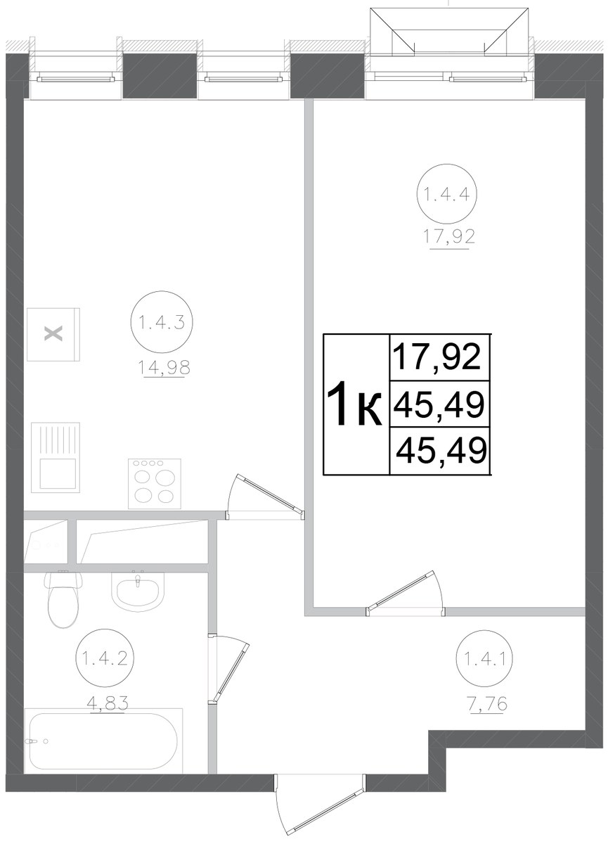 Планировка 45.49 м²