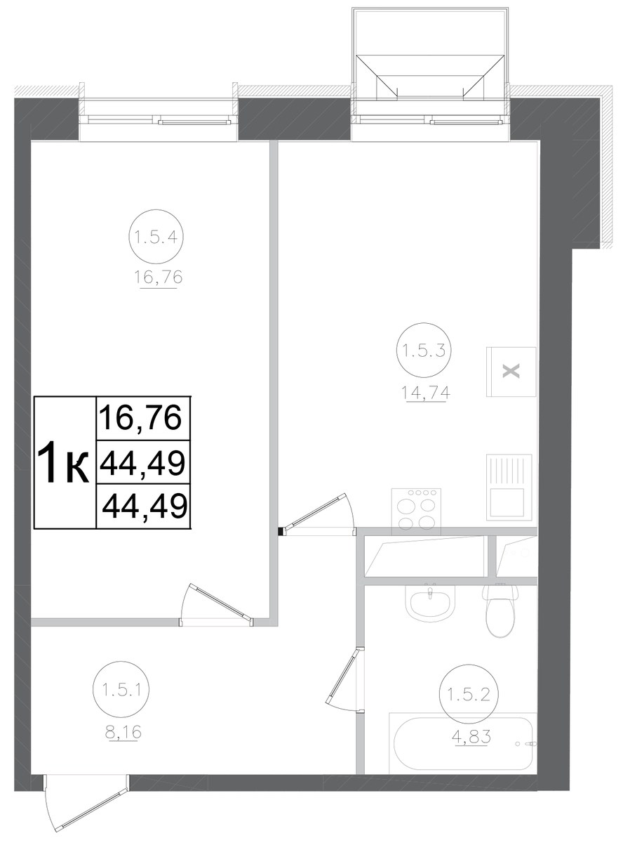 Планировка 44.49 м²