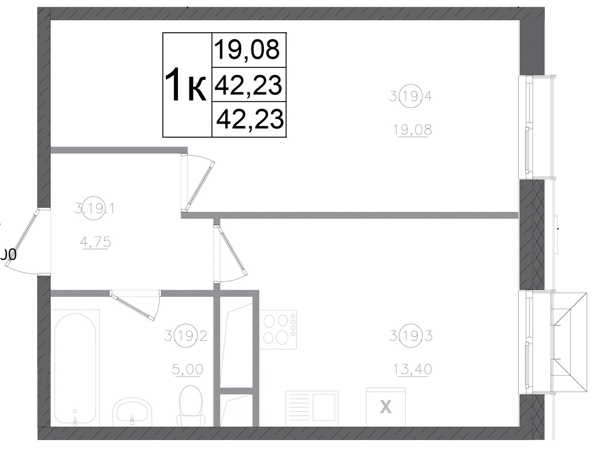 Планировка 42.23 м²