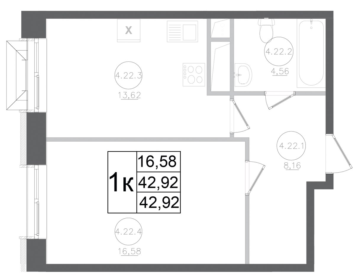 Планировка 42.92 м²