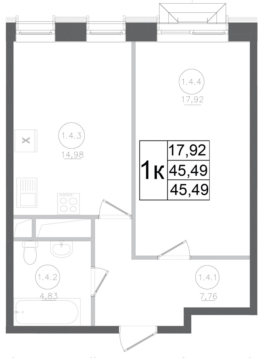 Планировка 45.49 м²