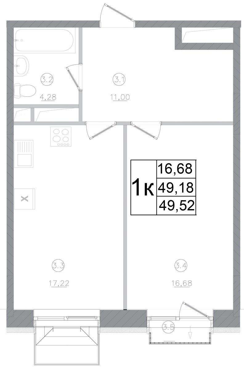 Планировка 49.52 м²