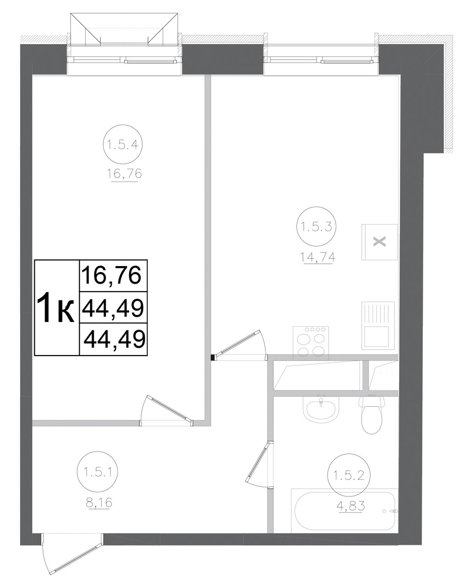 Планировка 44.49 м²