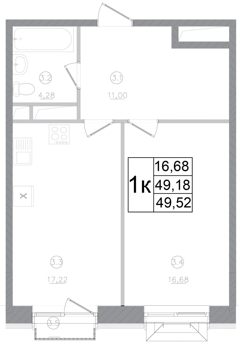 Планировка 49.52 м²