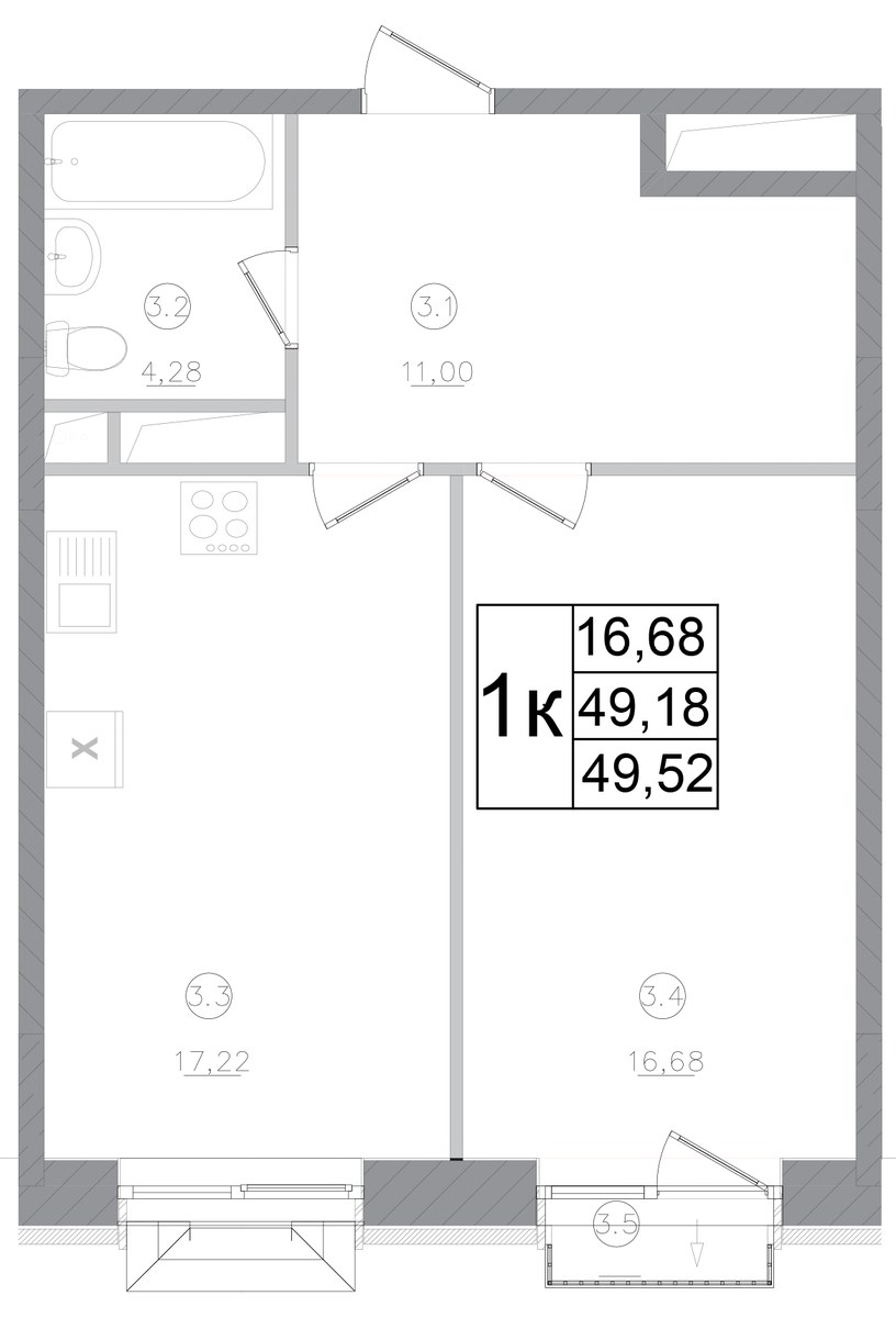 Планировка 49.52 м²