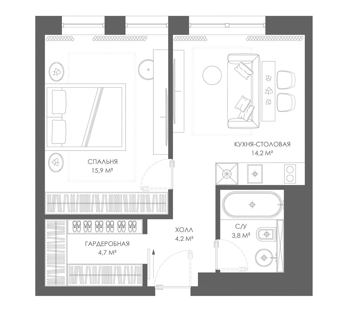 Планировка 42.8 м²