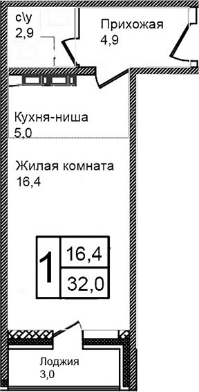 Планировка 32.0 м²