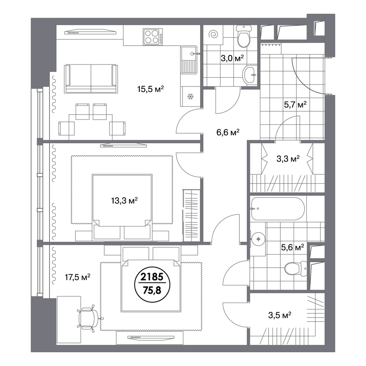 Планировка 75.8 м²