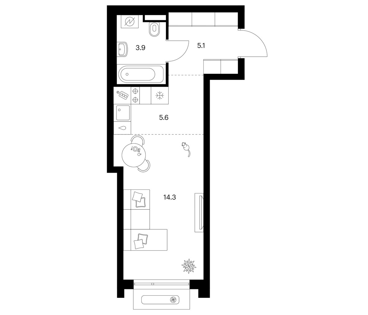 Планировка 28.9 м²
