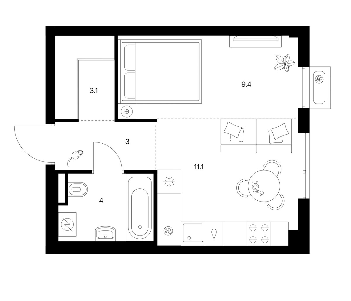 Планировка 30.6 м²
