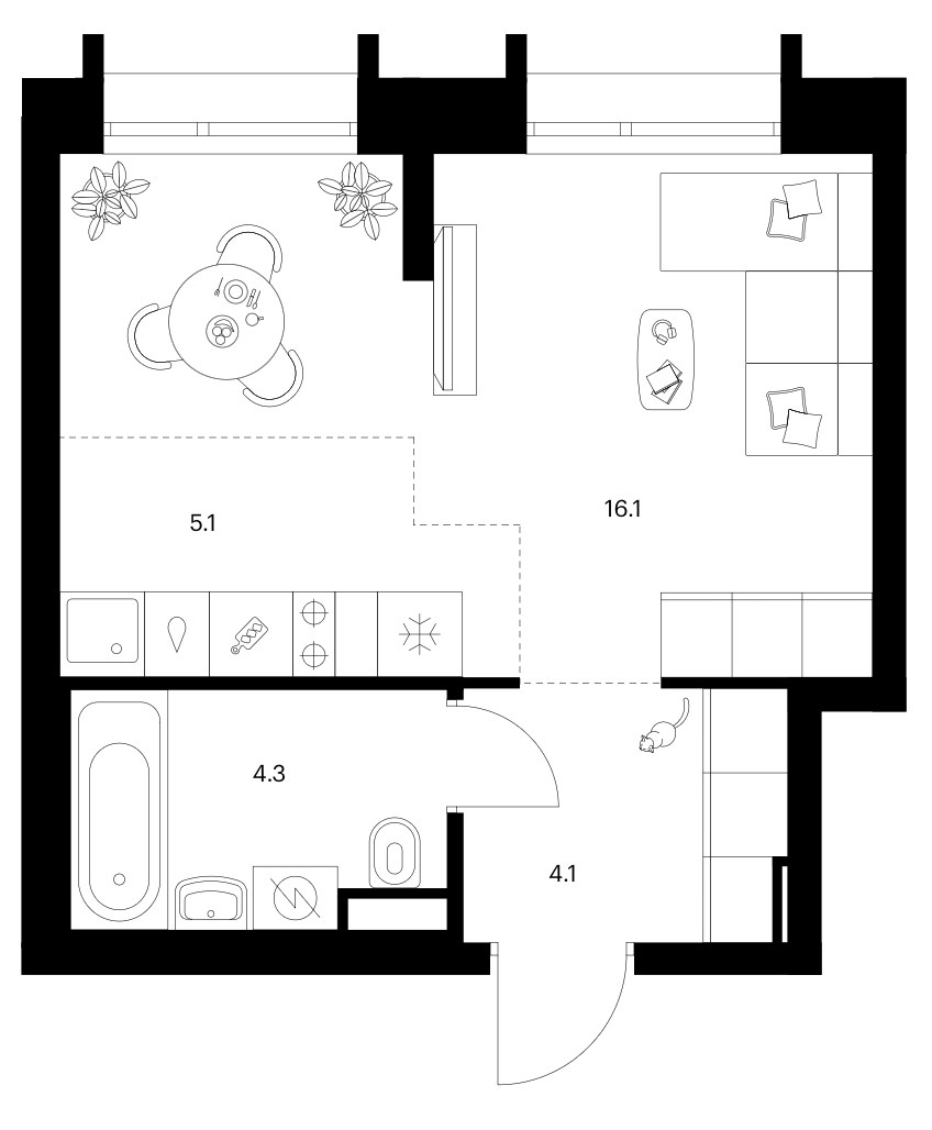 Планировка 29.6 м²