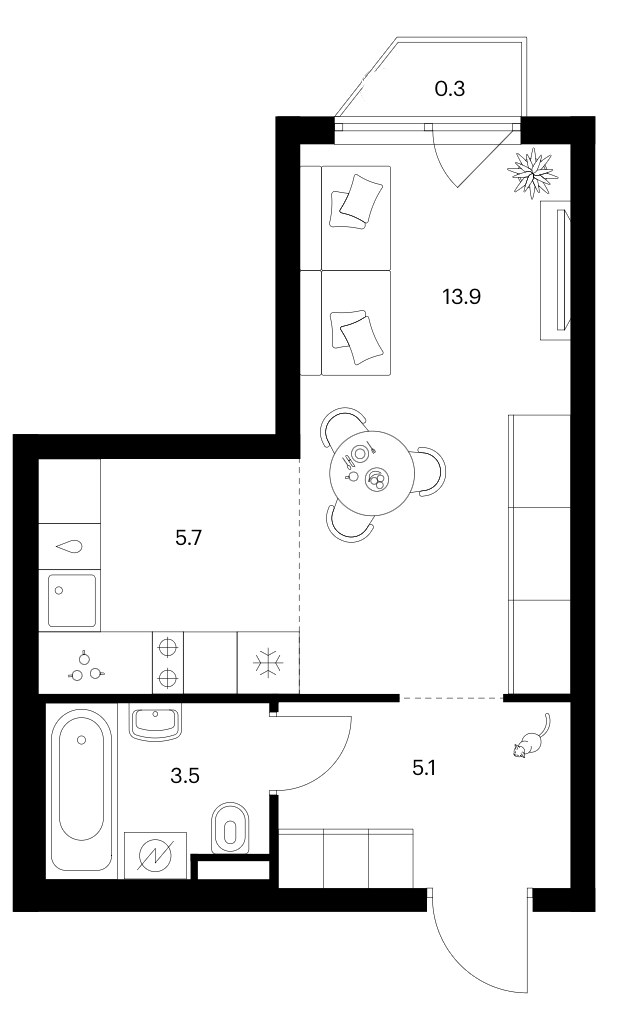 Планировка 28.5 м²