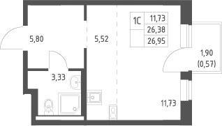 Планировка 26.95 м²