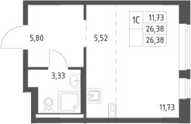 Планировка 26.38 м²