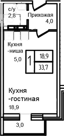 Планировка 33.7 м²