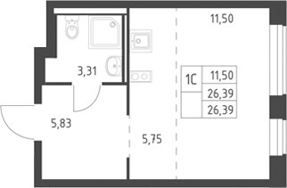 Планировка 26.39 м²
