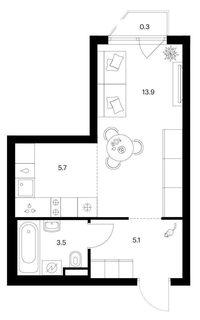Планировка 28.5 м²