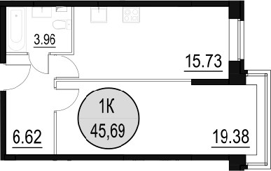 Планировка 45.69 м²