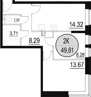 Планировка 49.61 м²