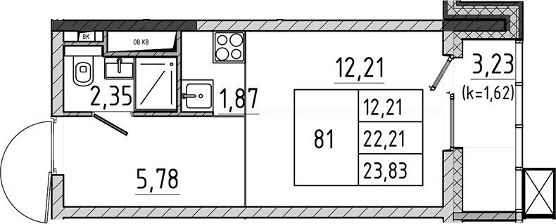 Планировка 23.83 м²