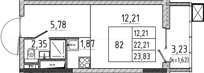 Планировка 23.83 м²