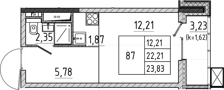 Планировка 23.83 м²