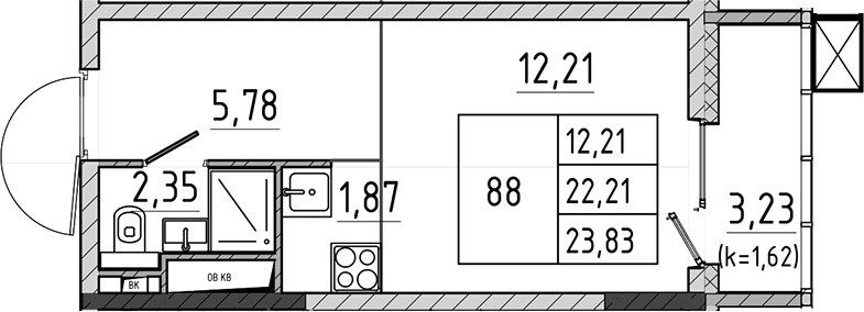 Планировка 23.83 м²