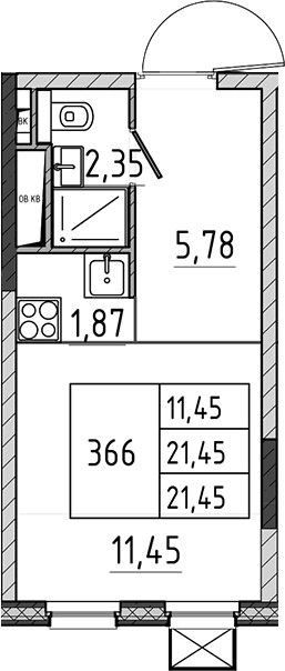 Планировка 21.45 м²