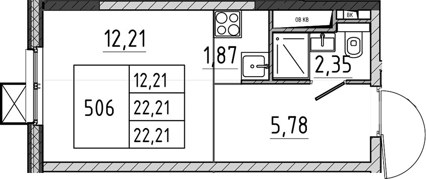 Планировка 22.21 м²
